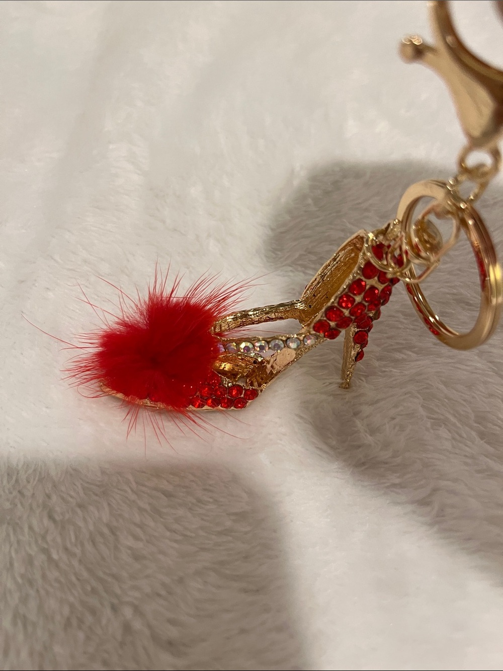 Red Feathered High Heel Keychain with Gold Details